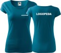 Koszulka medyczna damska PURE kolor petrol blue nadruk Logopeda 03 AlleKoszulki Odzież medyczna.jpg