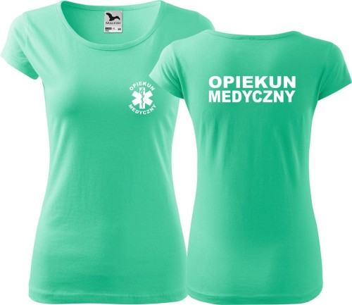 Koszulka medyczna damska PURE kolor mięta nadruk Opiekun Medyczny 04 AlleKoszulki Odzież medyczna.jpg