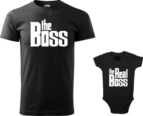 Zestaw koszulka męska i body nadruk The Boss Real Boss kolor czarny AlleKoszulki Dzień Taty.jpg