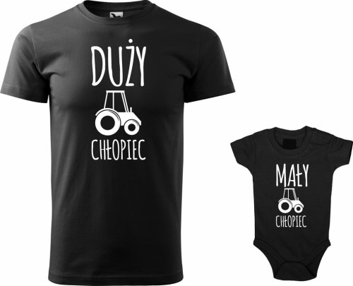 Zesta koszulka męska i body nadruk Duży i Mały Chłopiec Traktor kolor czarny AlleKoszulki Dzień Taty.jpg