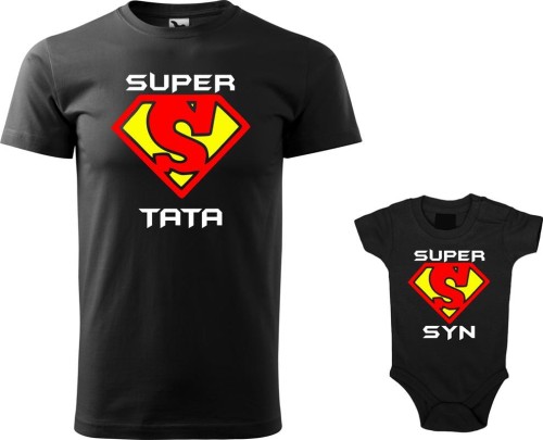 Zestaw koszulka męska i body dla Taty i Synka nadruk Super Tata Syn 01 kolor Czarny AlleKoszulki Dzień Taty.jpg