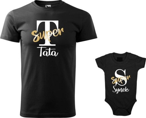 Zestaw koszulka męska i body dla Taty i Synka nadruk Super Tata Synek 02 kolor Czarny AlleKoszulki Dzień Taty.jpg