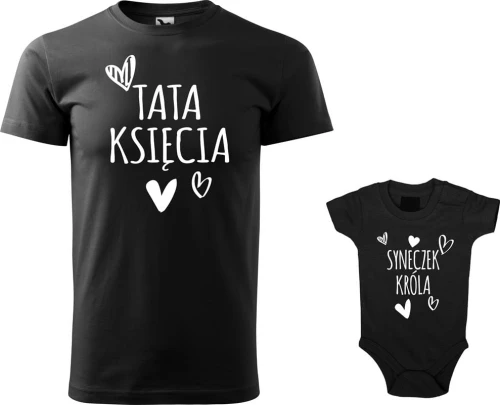 Zestaw koszulka męska i body dla Taty i Synka nadruk Tata Księcia Syneczek Króla kolor Czarny AlleKoszulki Dzień Taty.jpg