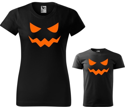 Zestaw koszulka damska i koszulka dziecięca, kolor czarny, nadruk Dynie, AlleKoszulki Halloween Koszulki z nadrukiem.jpg