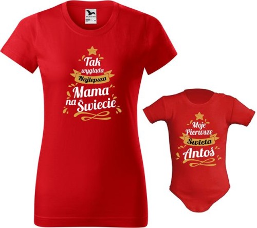 Zestaw koszulka damska i body dziecięce  z nadrukiem Choinka-najlepsza-mama - synek kolor czerwony AlleKoszulki Święta Boże Narodzenie Wesołych Świąt.jpg