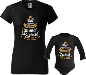 Świąteczny Zestaw koszulka i body z dł. rękawem MOJE PIERWSZE ŚWIĘTA + IMIĘ