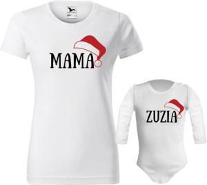 Świąteczny Zestaw koszulka i body z dł. rękawem MAMA + IMIĘ DZIECKA