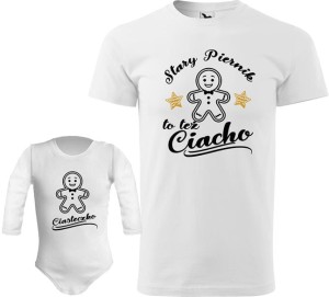 Świąteczny zestaw koszulka i body z dł. rękawem STARY PIERNIK TEŻ CIACHO, CIASTECZKO