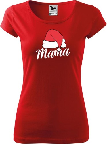 Świąteczna koszulka damska czapka Mikołaja mama kolor czerwony