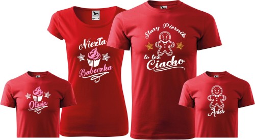 Zestaw rodzinny Niezła Babeczka Stary Piernik Ciasteczko Mam Tata Dzieci koszulki super prezent na Święta czerwony.jpg