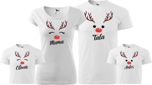 Koszulki świąteczne dla rodziny 2 + 2 RENIFEREK Imiona