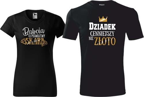 Koszulki dla Babci i Dziadka Kolor czarny nadruk Babcia Dziadek Skarb