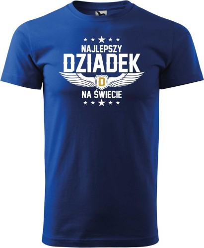 Koszulka dla dziadka z nadrukiem Najlepszy Dziadek Na Świcie skrzydła kolor chabrowy