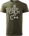 Koszulka dla informatyka z zabawnym napisem Keep Calm and C++ bawełna kolor militarny