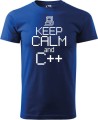 Koszulka dla informatyka z zabawnym napisem Keep Calm and C++ bawełna kolor chabrowy