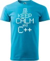 Koszulka dla informatyka z zabawnym napisem Keep Calm and C++ bawełna kolor turkusowy