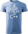 Koszulka dla informatyka z zabawnym napisem Keep Calm and C++ bawełna kolor błękitny