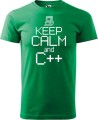 Koszulka dla informatyka z zabawnym napisem Keep Calm and C++ bawełna kolor zieleń trawy