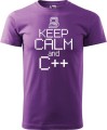 Koszulka dla informatyka z zabawnym napisem Keep Calm and C++ bawełna kolor fioletowy