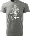 Koszulka dla informatyka z zabawnym napisem Keep Calm and C++ bawełna kolor szary