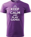 Koszulka dla informatyka gracza z nadrukiem Keep Calm and Play Games kolor fioletowy