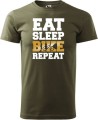 Koszulka dla rowerzysty z nadrukiem Eat Sleep Bike Repeat kolor militarny