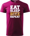 Koszulka dla rowerzysty z nadrukiem Eat Sleep Bike Repeat kolor malinowy