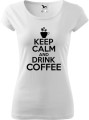 Koszulka kawa ze śmiesznym napisem Keep Calm and drink coffee kolor biały