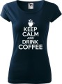 Koszulka kawa ze śmiesznym napisem Keep Calm and drink coffee kolor granatowy