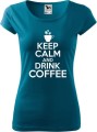 Koszulka kawa ze śmiesznym napisem Keep Calm and drink coffee kolor petrol blue