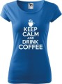 Koszulka kawa ze śmiesznym napisem Keep Calm and drink coffee kolor lazurowy