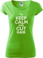 Prezent dla fryzjerki koszulka ze śmiesznym nadrukiem Keep Calm and Cut Hair kolor green apple
