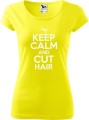 Prezent dla fryzjerki koszulka ze śmiesznym nadrukiem Keep Calm and Cut Hair kolor cytrynowy
