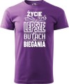Koszulka dla biegacza z nadrukiem Życie jest lepsze w butach do biegania kolor fioletowy