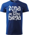 Koszulka z zabawnym nadrukiem dla biegacza Żona bije ale wolno biega kolor chabrowy