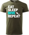 Koszulka dla nurka Eat Sleep Dive Repeat kolor militarny