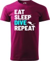Koszulka dla nurka Eat Sleep Dive Repeat kolor malinowy