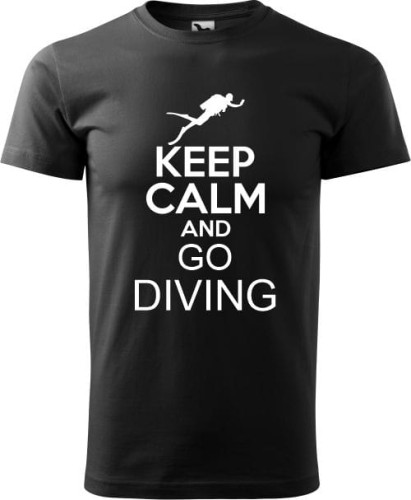 Koszulka dla nurka z napisem Keep calm and go diving bawełna kolor czarny