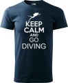 Koszulka dla nurka z napisem Keep calm and go diving bawełna kolor granatowy