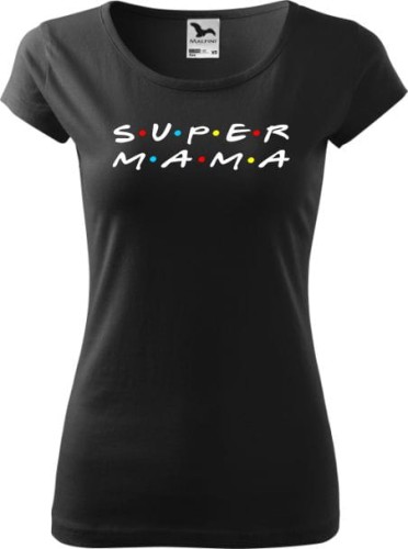 Prezent dla mamy koszulka na Dzień Mamy Super Mama Friends kolor czarny