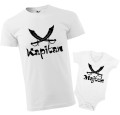 Zestaw: koszulka i body dla taty i syna. Kapitan i majtek. Kolor biały.