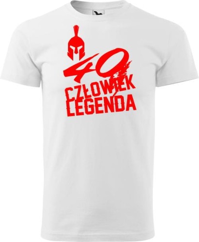 Koszulka 40 urodziny męska z nadrukiem Sparta Człowiek Legenda kolor biały