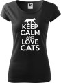 Koszulka dla kociary z nadrukiem Keep Calm and Love Cats kolor czarny