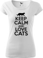 Koszulka dla kociary z nadrukiem Keep Calm and Love Cats kolor biały