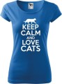 Koszulka dla kociary z nadrukiem Keep Calm and Love Cats kolor lazurowy