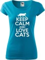 Koszulka dla kociary z nadrukiem Keep Calm and Love Cats kolor turkusowy