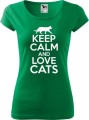 Koszulka dla kociary z nadrukiem Keep Calm and Love Cats kolor zieleń trawy