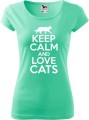 Koszulka dla kociary z nadrukiem Keep Calm and Love Cats kolor miętowy