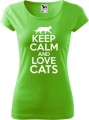 Koszulka dla kociary z nadrukiem Keep Calm and Love Cats kolor green apple