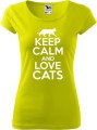 Koszulka dla kociary z nadrukiem Keep Calm and Love Cats kolor limonka